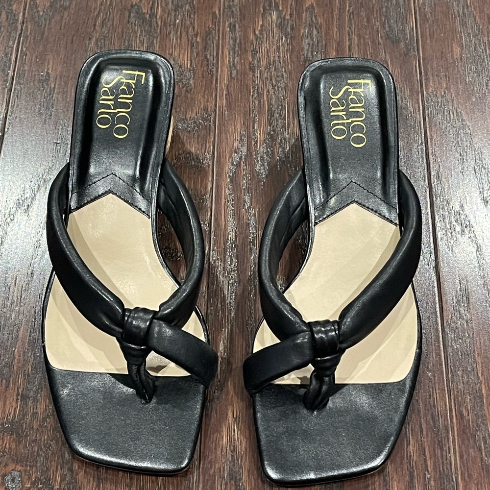 Franco Sarto Women Black Leather Cristal Sandals Size 6M